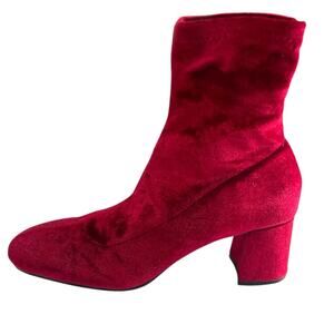 Zara Red Velvet Ankle Block Heel Boots | Size 36 6